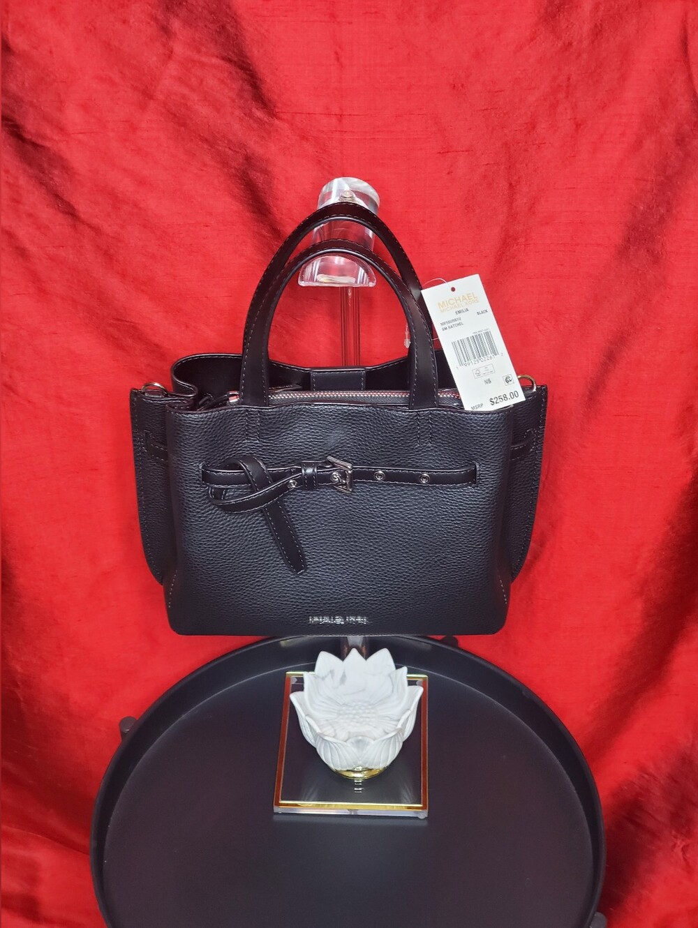 NWT Michael Kors Emilia Black Pebbled Leather Satchel Bag